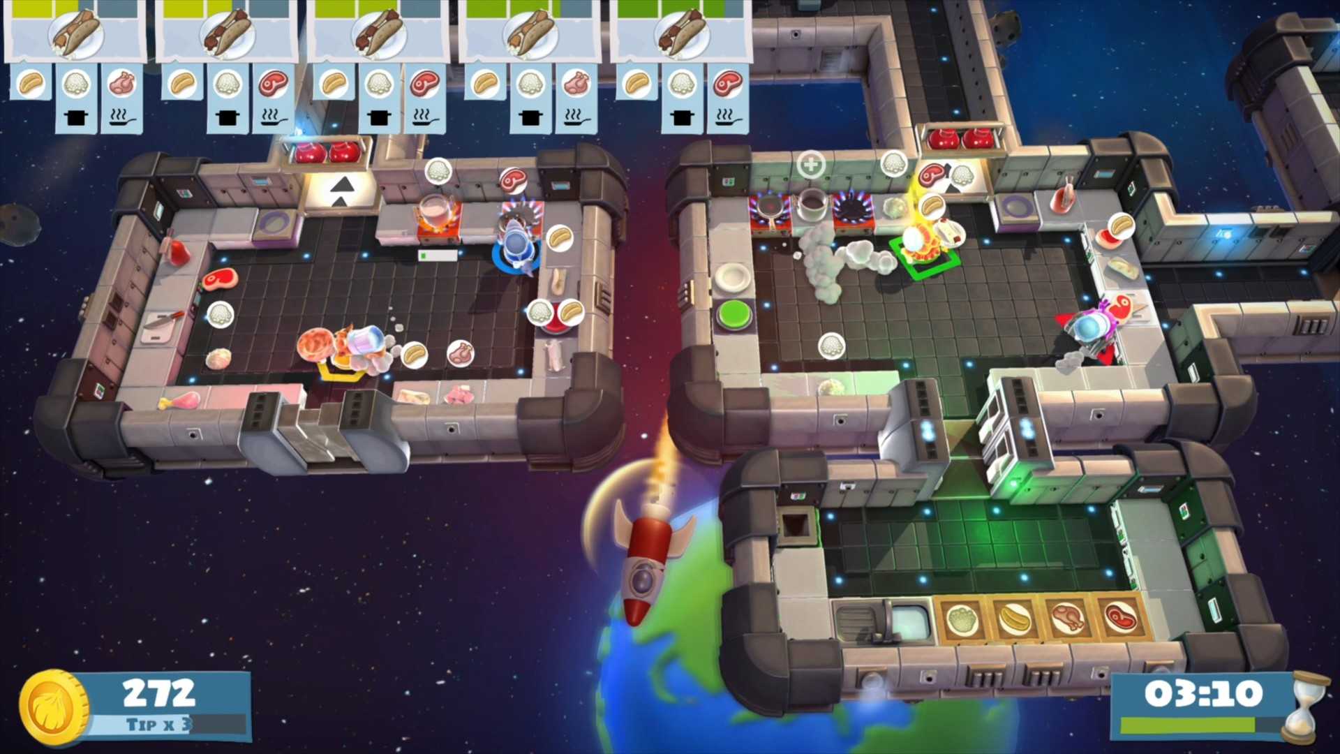 Chefs cooking in a space level