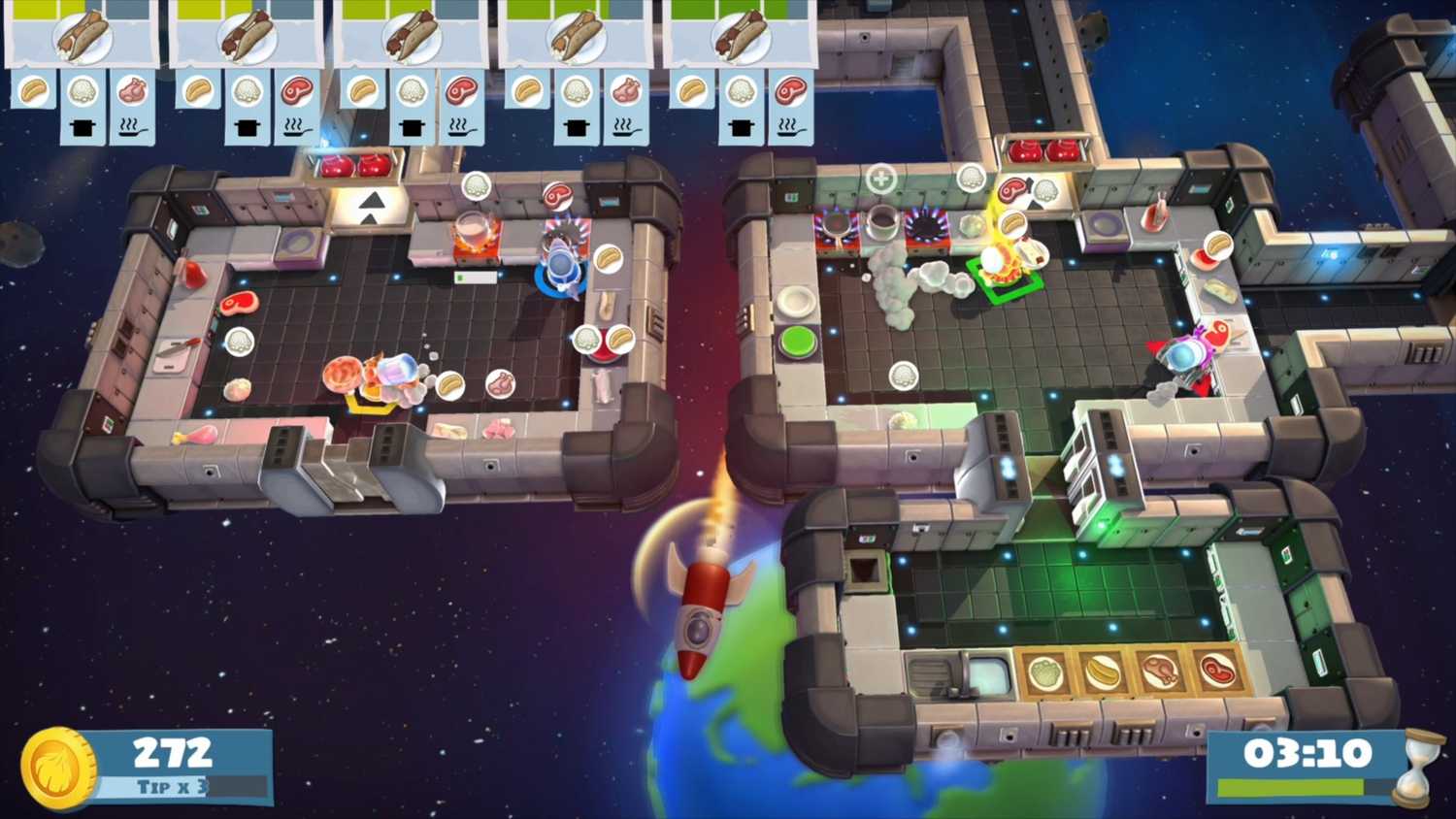 Chefs cooking in a space level