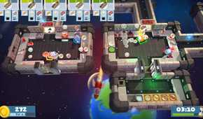 Chefs cooking in a space level