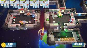 Chefs cooking in a space level
