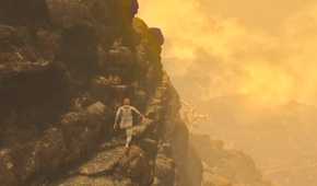 Screenshot from Baby Steps video game of man walking on the side of a mountain.