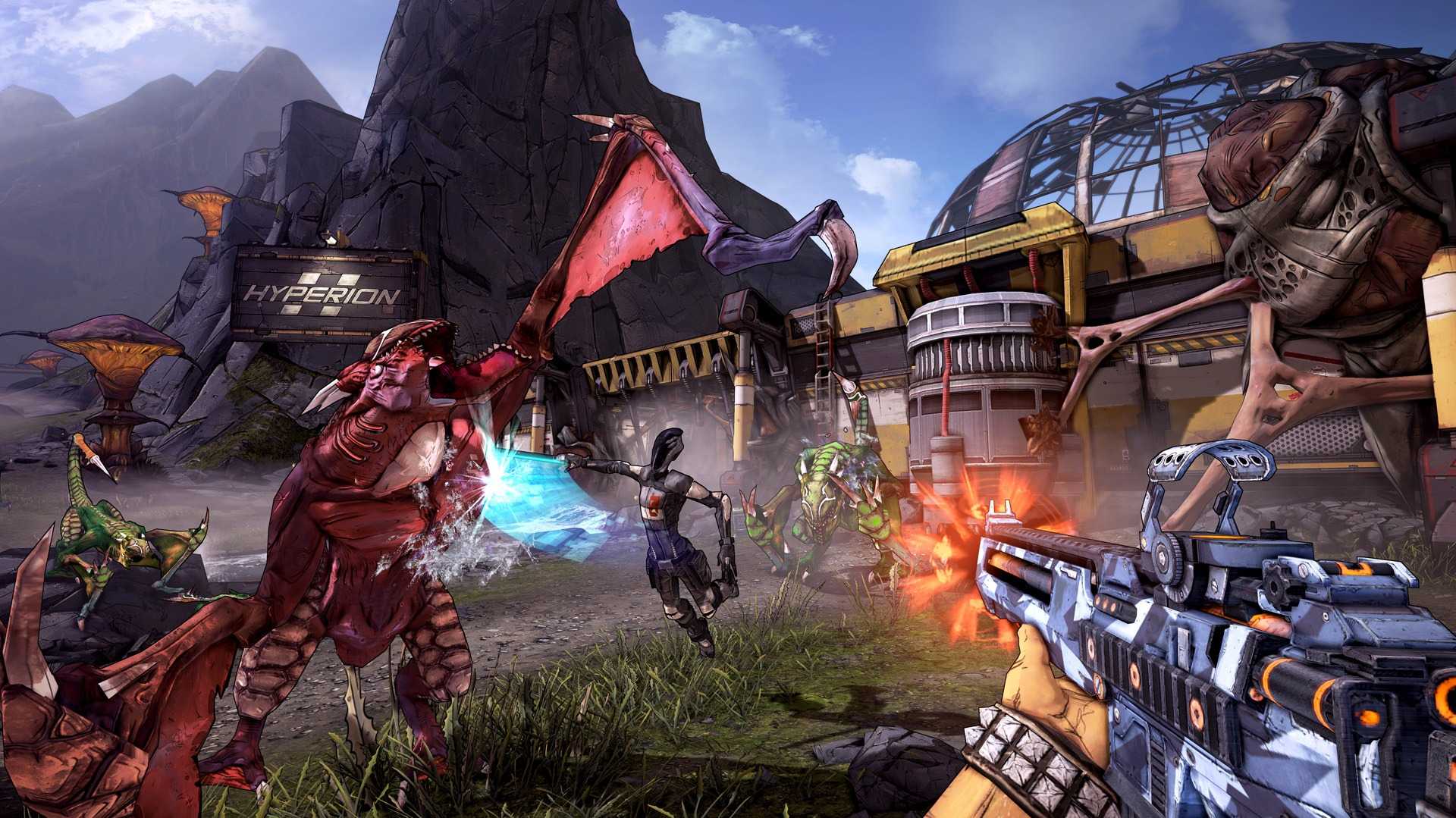 Shooting down enemies in Borderlands 2