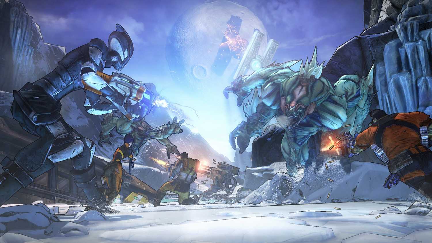 A battle with creatures on Pandora in Borderlands 2