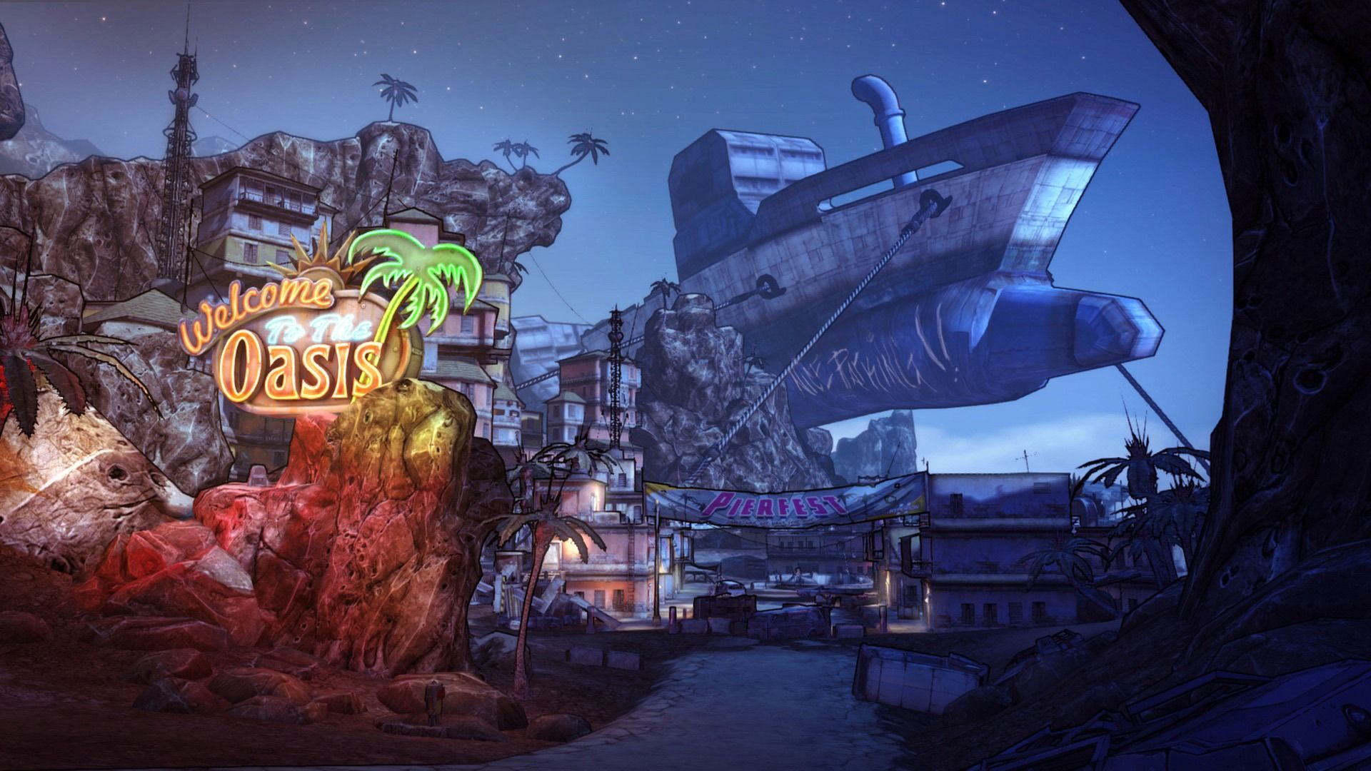 Oasis town screenshot in Borderlands 2