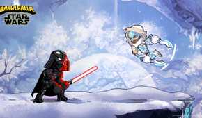 Screenshot from Brawlhalla video game of Darth Vader fighting character dressed for winter