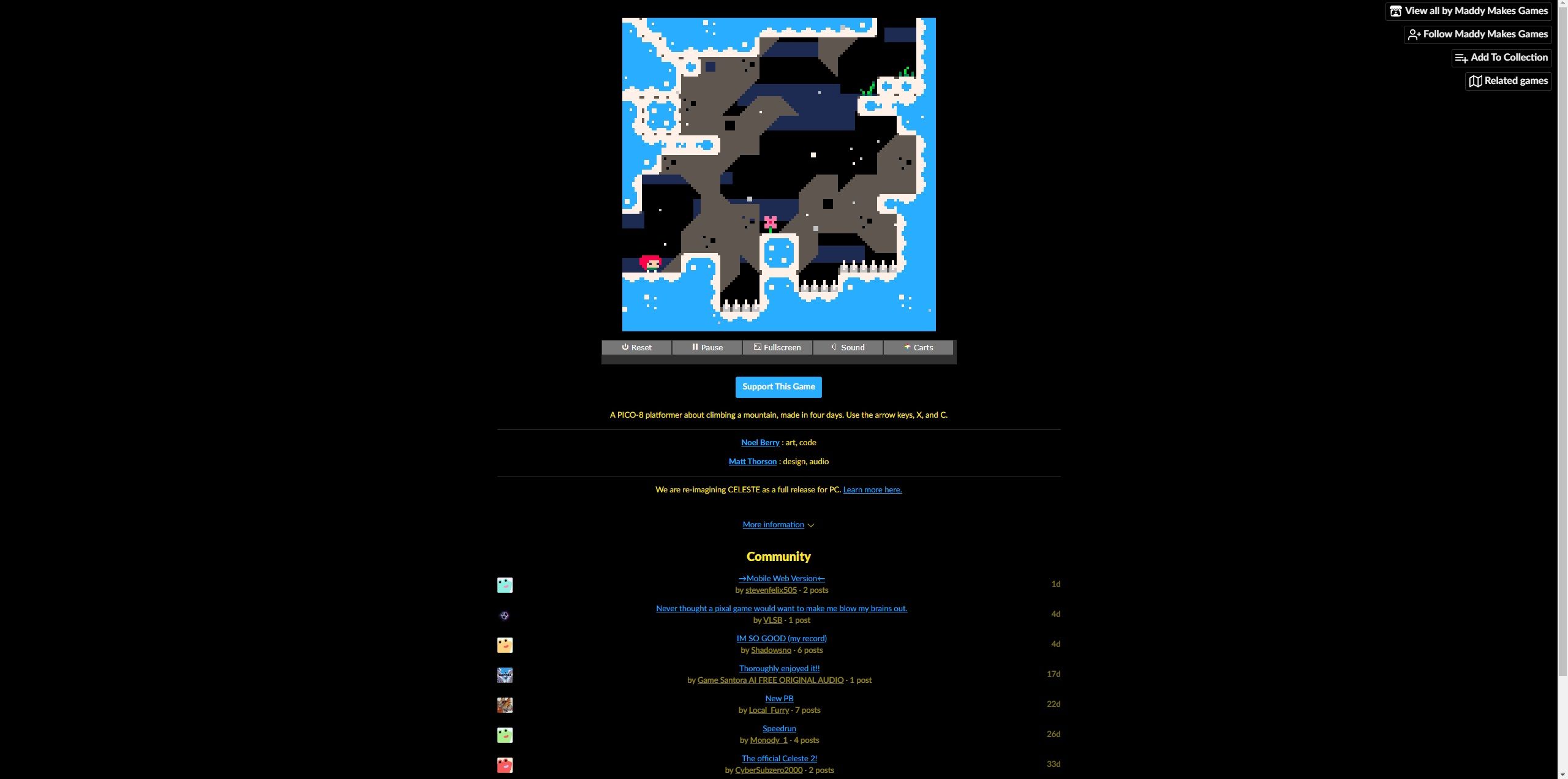 Screenshot from Celeste Classic video game played in web browser