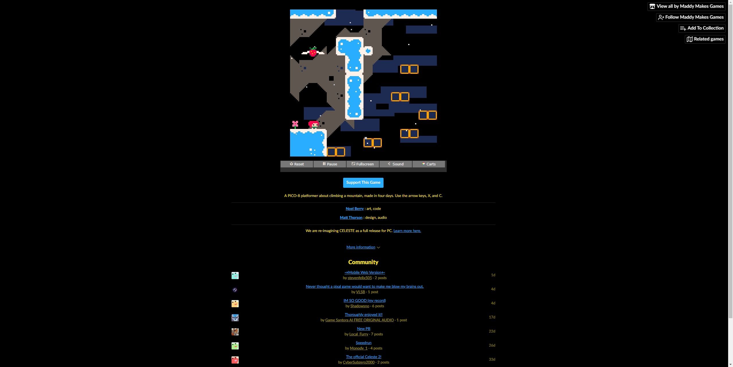 Screenshot from Celeste Classic video game played in web browser