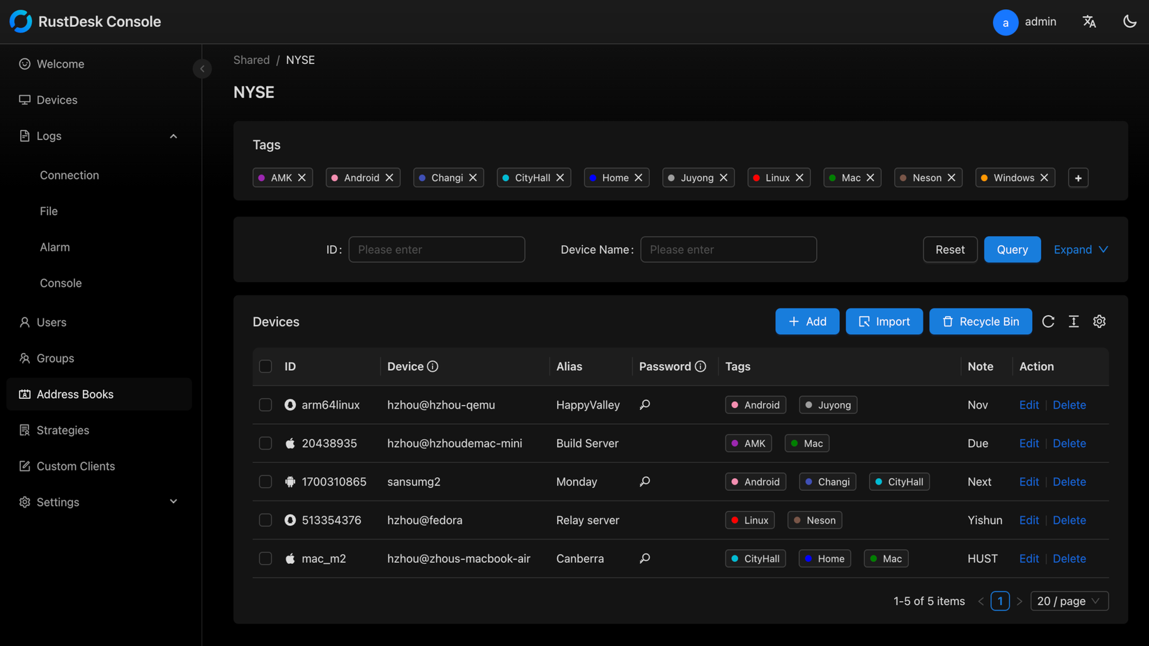 Rustdesk console