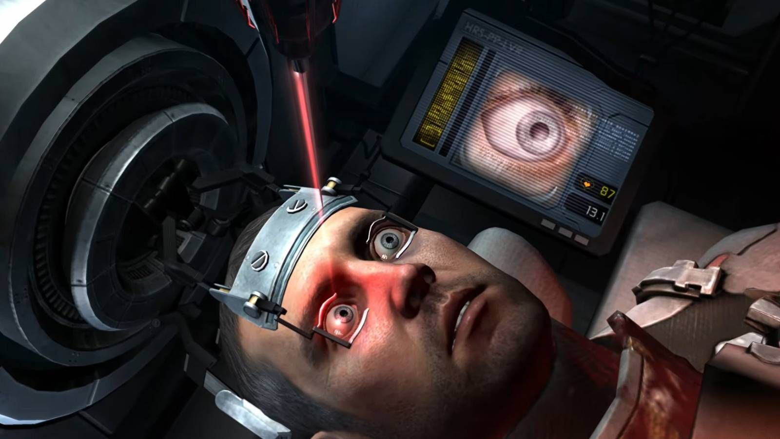 Screenshot from Dead Space 2 of Isaac getting a needle