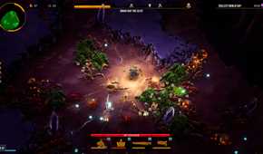 Screenshot from Deep Rock Galactic: Survivor video game of player character fighting against waves of bugs.