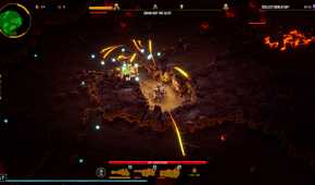 Screenshot from Deep Rock Galactic: Survivor video game of player character mining through stone