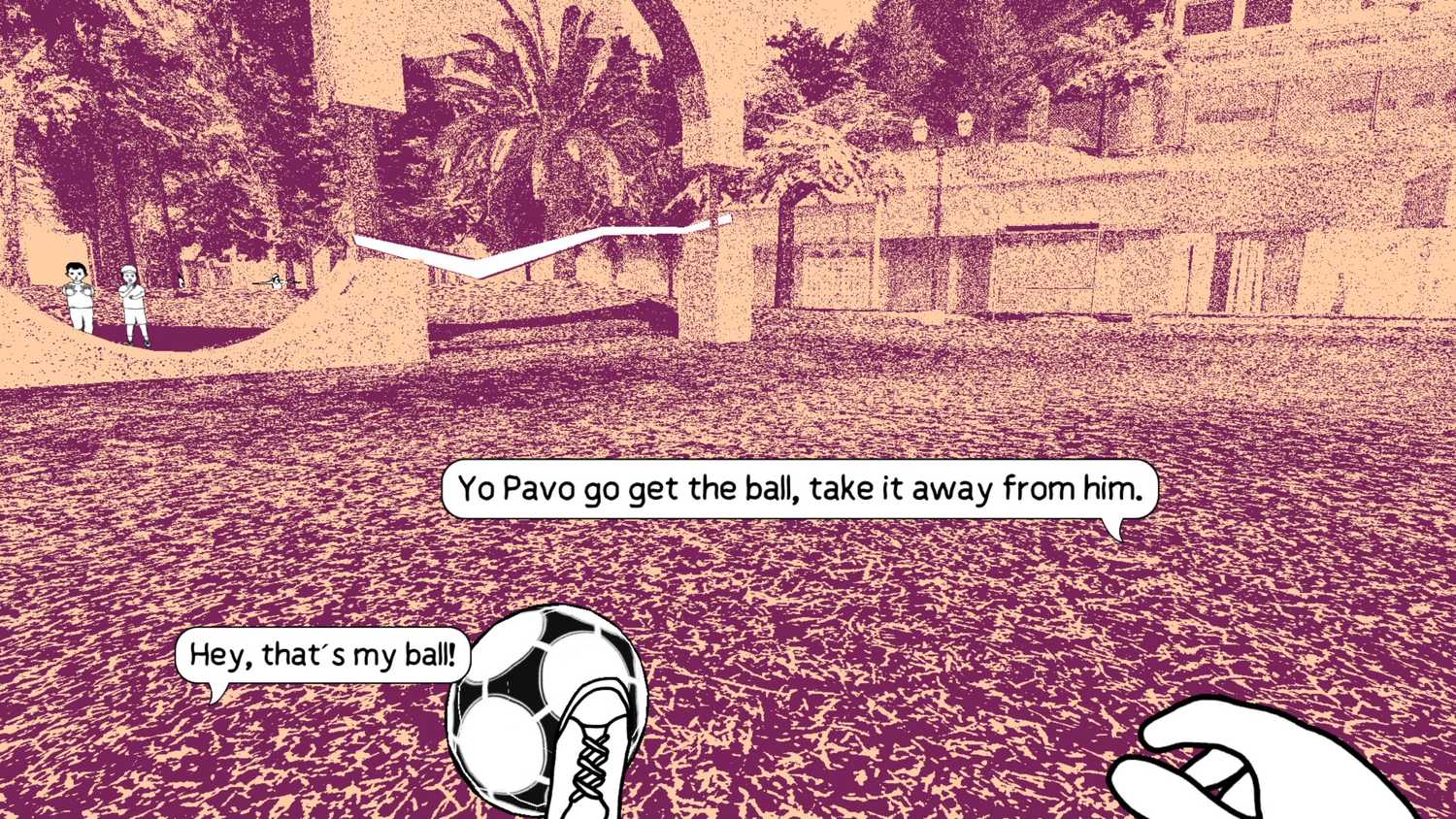 Screenshot from despelote video game of kids playing soccer