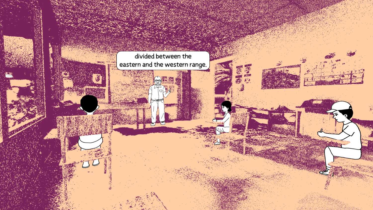 Screenshot from despelote video game of kids attending school in their classroom