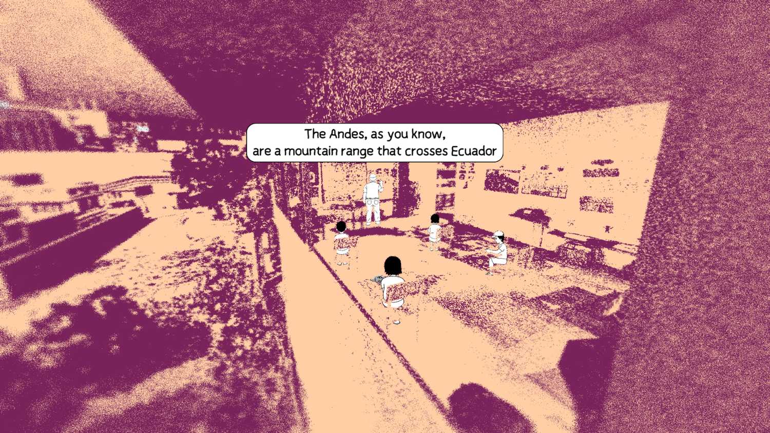 Screenshot from despelote video game of kids attending school in their classroom