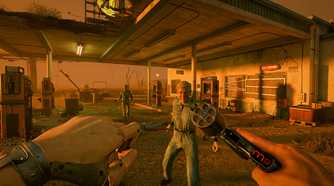 Screenshot from ExeKiller video game of man reloading a revolver pistol while in combat with an armed man.