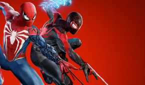 Spider-Man and Spider-Man from Spider-Man 2 swinging with webs on red background