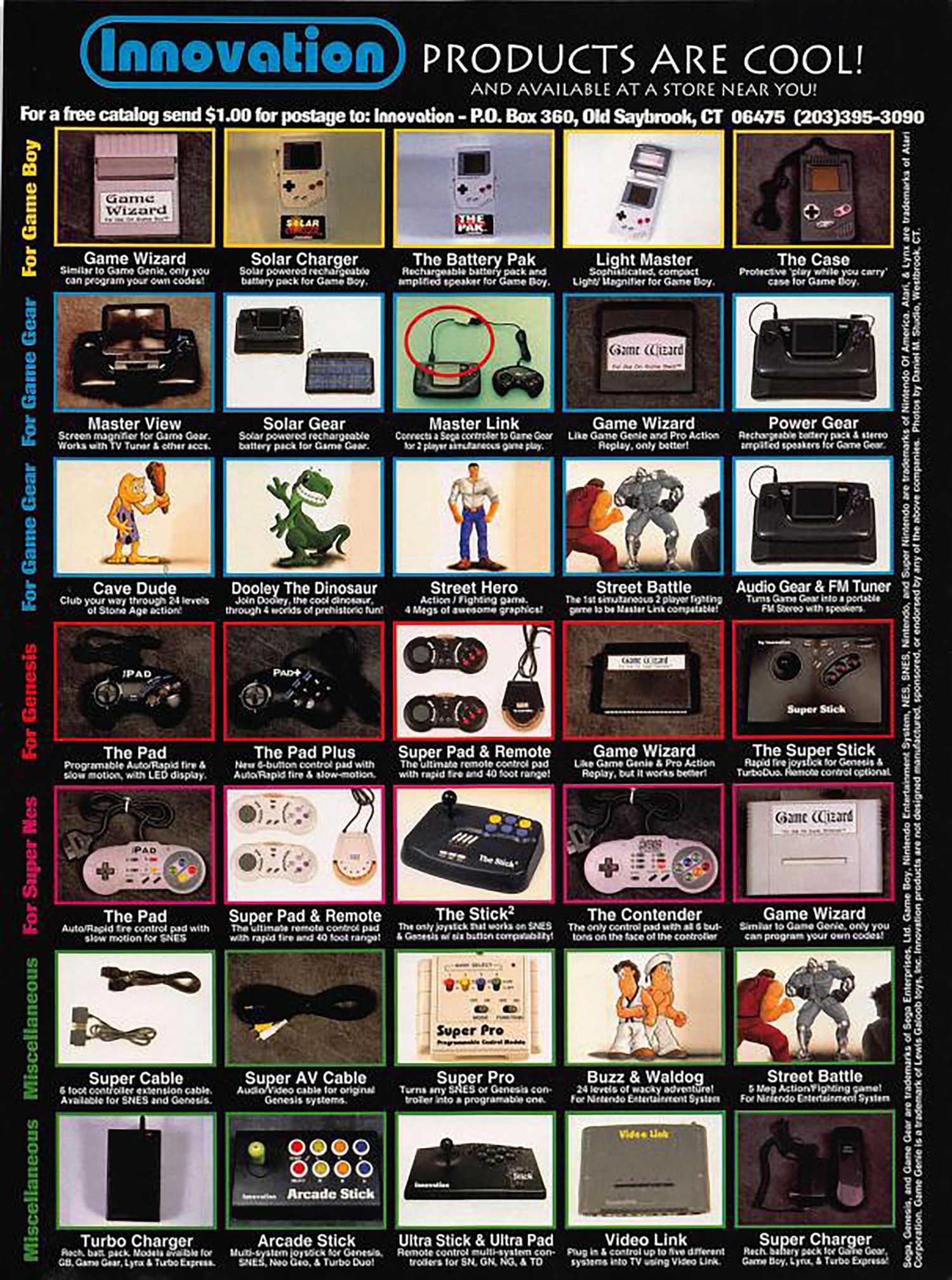 Innovation Advertisement featuring Game Wizard devices from Gamefan Magazine