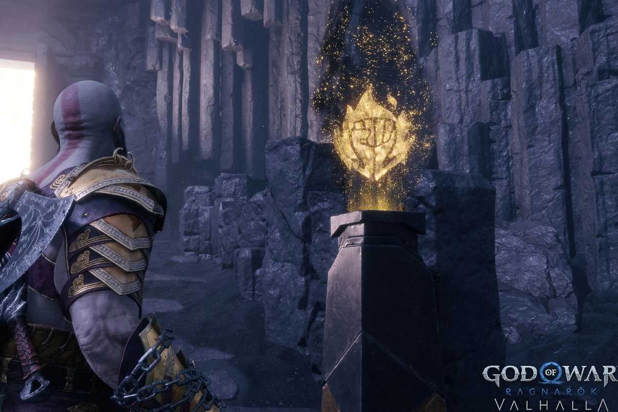 A screenshot from God of War Ragnarok: Valhalla, showing Kratos at the entrance of Valhalla in the game.