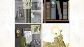 A screenshot from the game Gorogoa, showing four different images creating a puzzle.