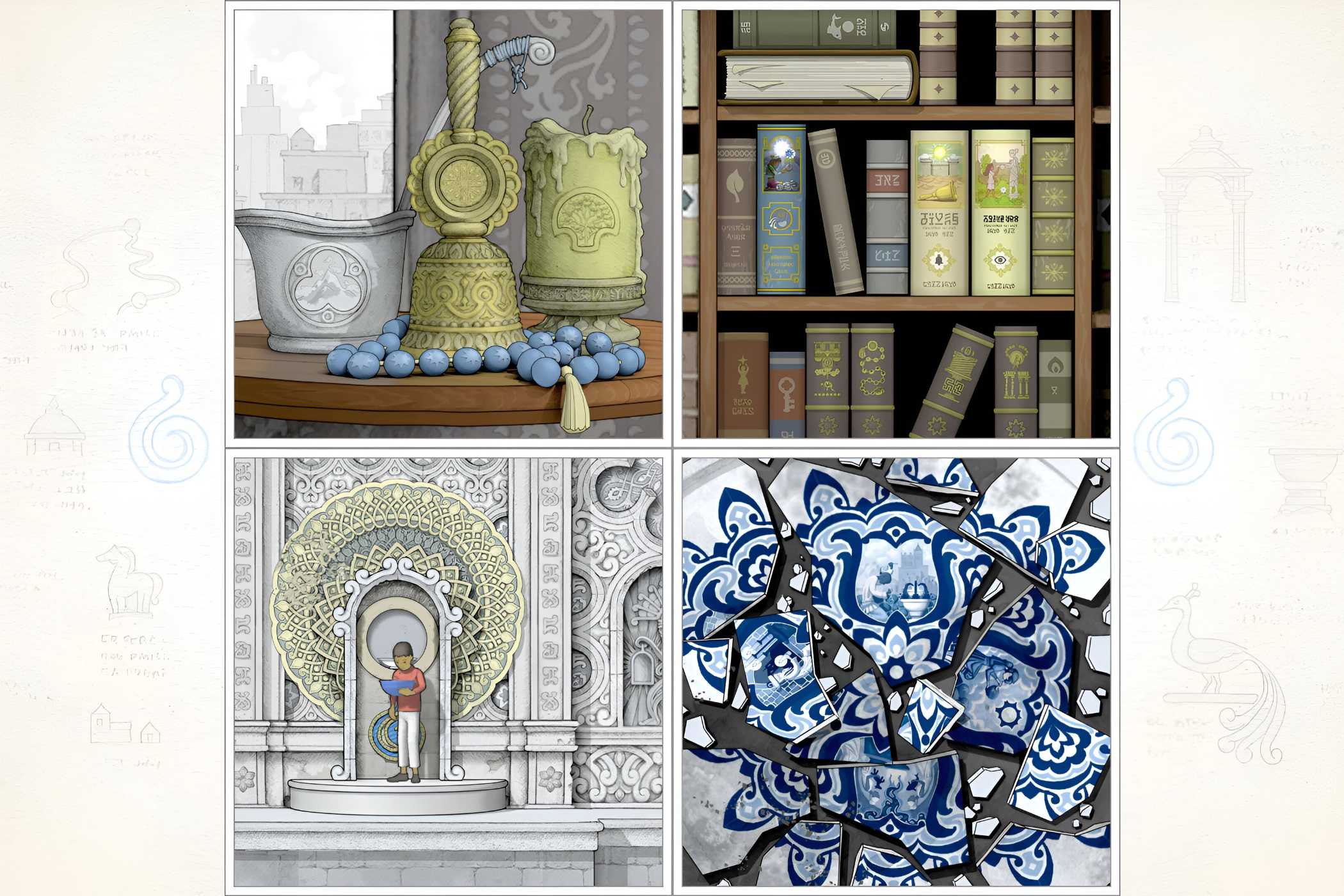 A screenshot from the game Gorogoa, showing a puzzle with four images.