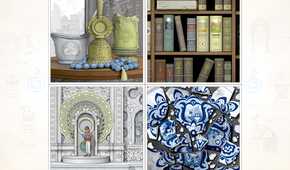 A screenshot from the game Gorogoa, showing a puzzle with four images.