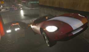 Screenshot from Grand Theft Auto Trilogy: The Definitive Edition video game of car flying through the air on a rainy night in Grand Theft Auto III