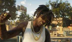 Image from Grand Theft Auto VI video game of character with white tank top and gold chains