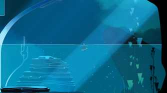 A screenshot from the game Gris, showing the protagonist swimming in water, presumably in an underwater cave or cove.