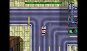 Top-down view of the player driving in a stolen police car