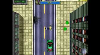 Top-down view of player actively hijacking a bike with the HUD featuring a pager pop-up