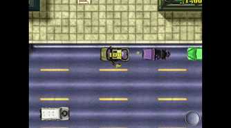 Top-down view of the player hijacking a sports car in with two other cars rowed behind them
