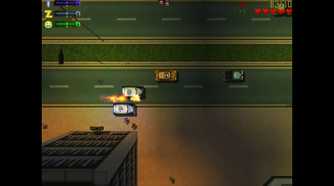 Top-down view of a police car on fire being chased by another police car