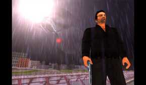 Tony standing under a police helicopter searching for him