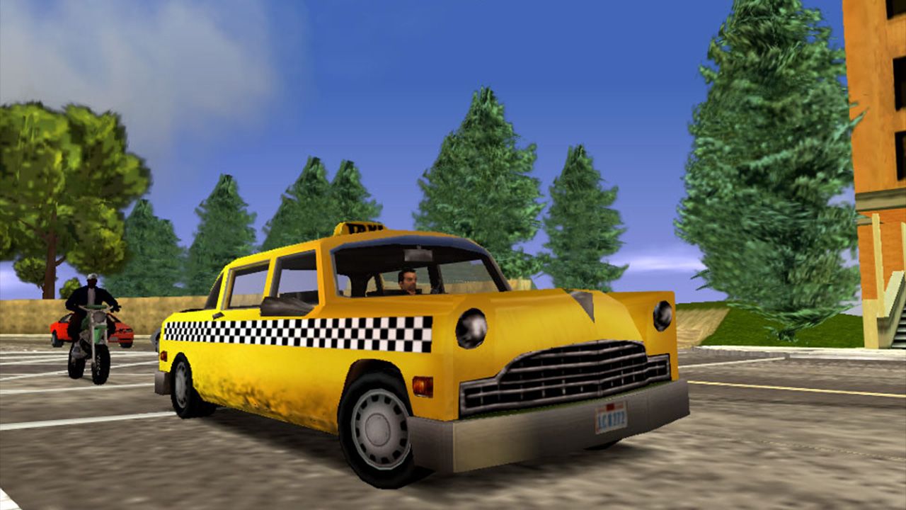 Tony driving an old yellow taxi in the morning