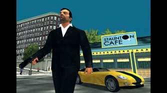 Tony walking away with his weapon from Staunton Cafe and a yellow Banshee with a black strip