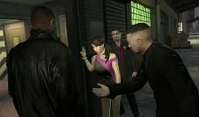Luis and another bodyguard welcoming two guests, the second guest being Roman Bellic