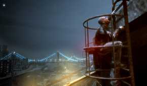 Johnny climbing a ladder in the night to look for a view