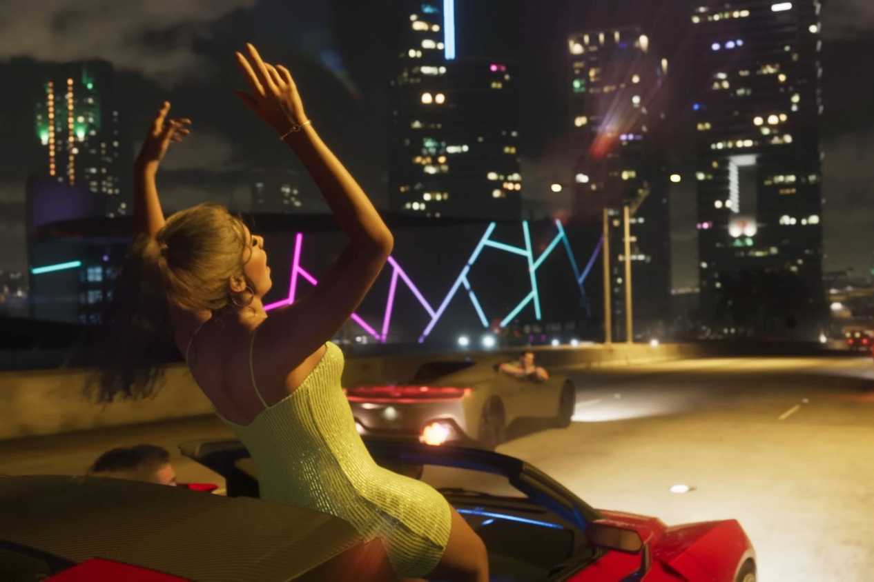 GTA VI woman hanging out of convertible