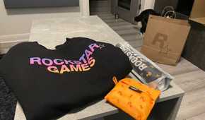 Rockstar Games merch sitting on table