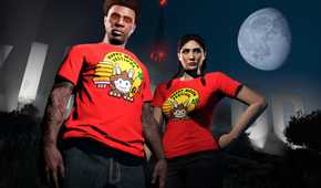 GTA Online man and woman wearing moon festival T-Shirts