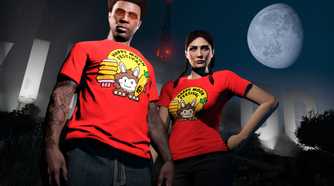 GTA Online man and woman wearing moon festival T-Shirts