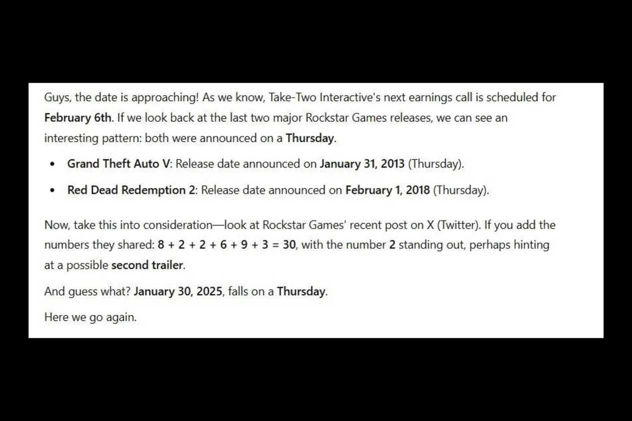 Text post explaining the GTA VI number theory