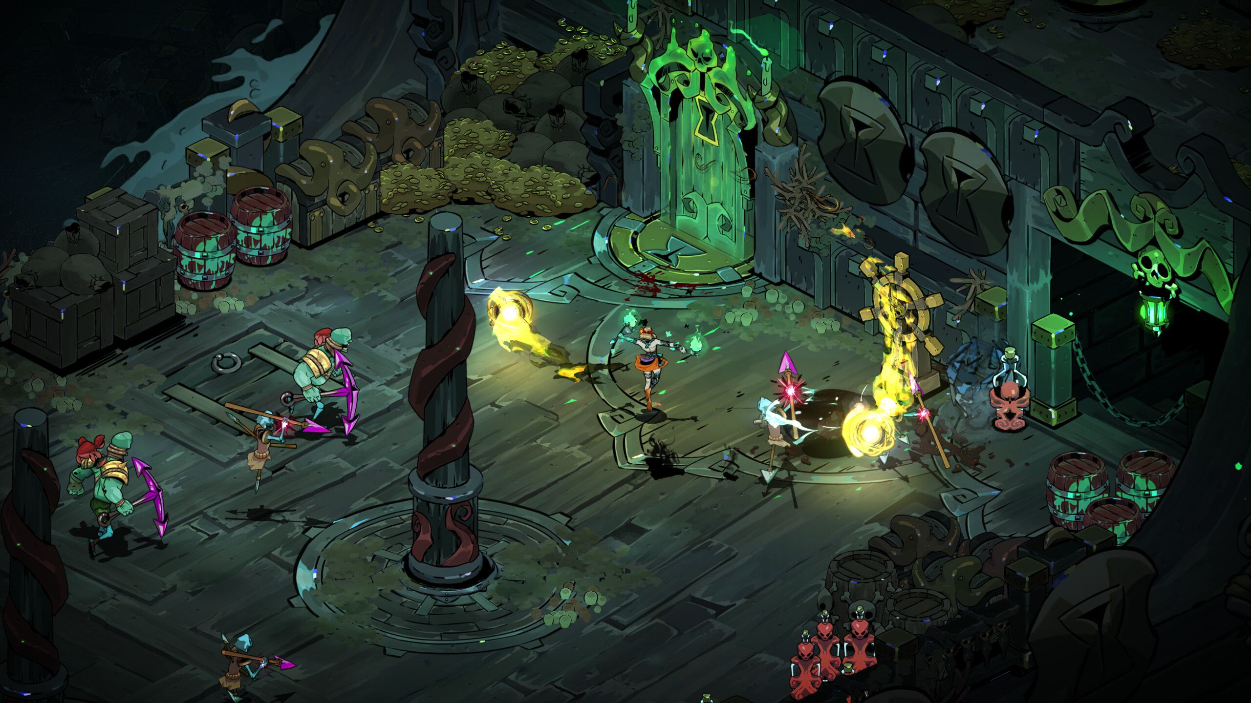fighting enemies in underground dungeon