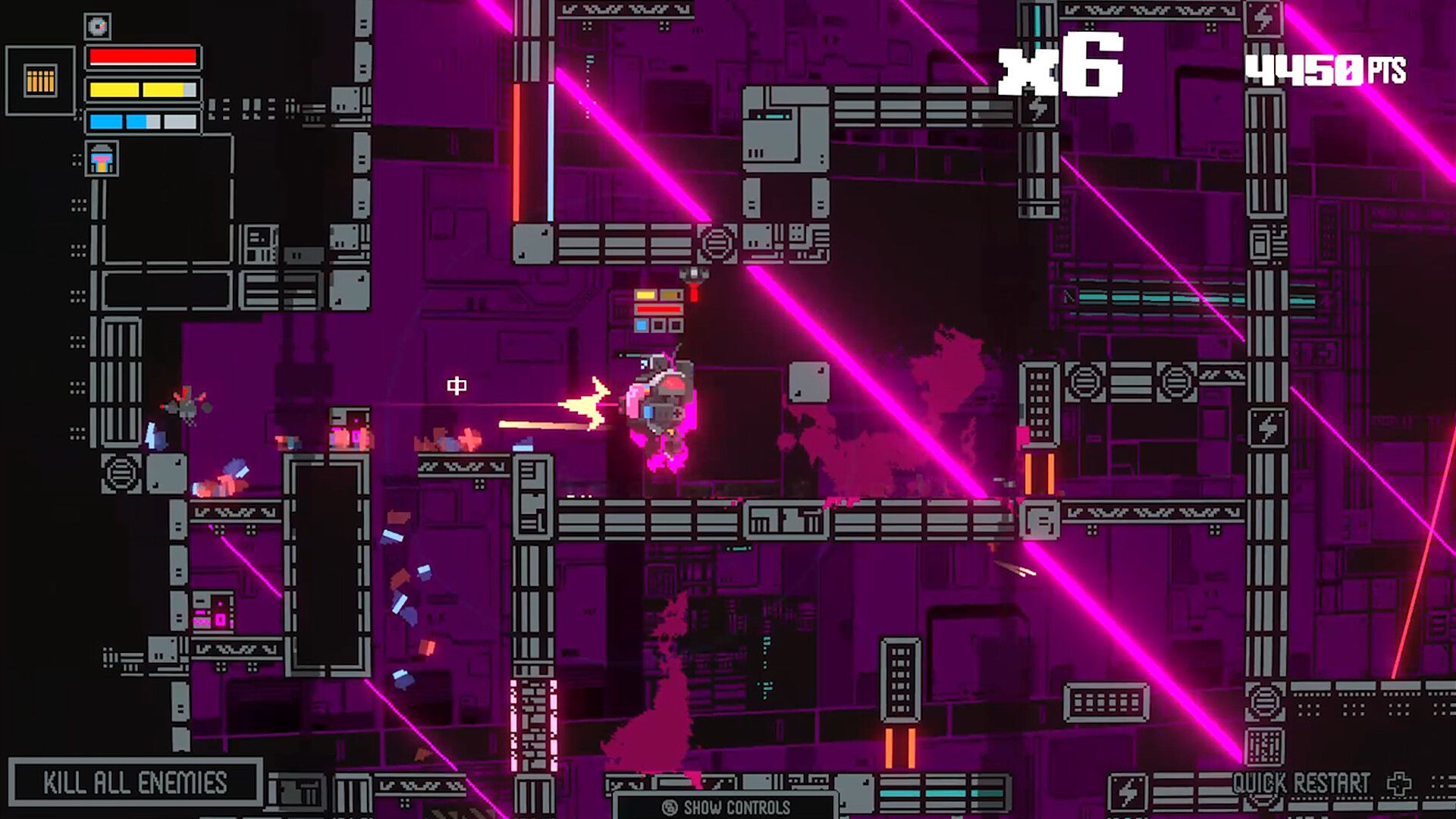 Screenshot from Haneda Girl video game of Haneda Girl attacking enemies in mech suit