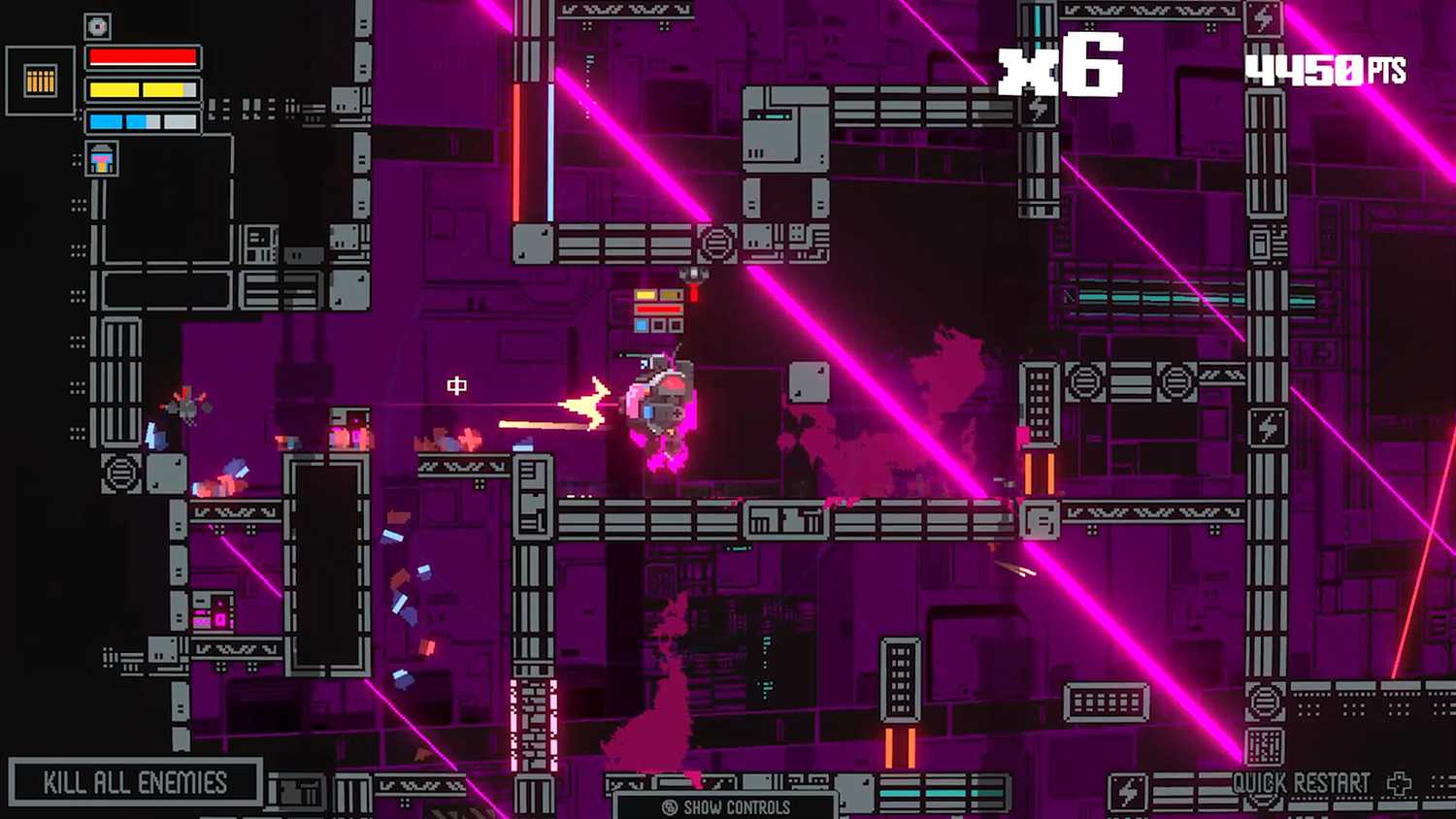 Screenshot from Haneda Girl video game of Haneda Girl attacking enemies in mech suit