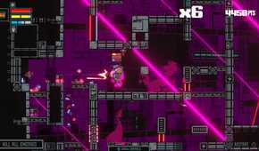 Screenshot from Haneda Girl video game of Haneda Girl attacking enemies in mech suit