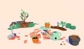 Screenshot from Henry Halfhead video game of water canister with eyes watering a potted plant.