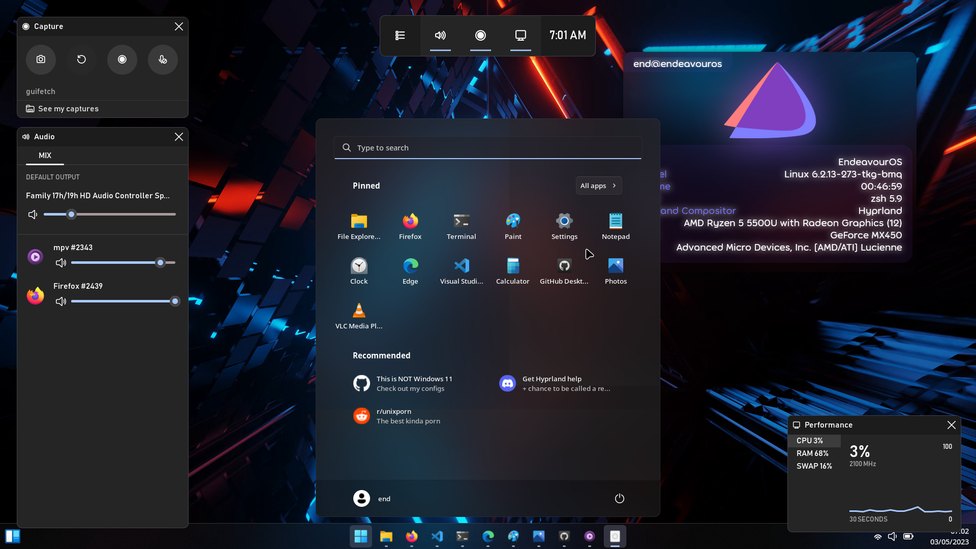 hyprland-end4-windoes-preconfigured-screenshot