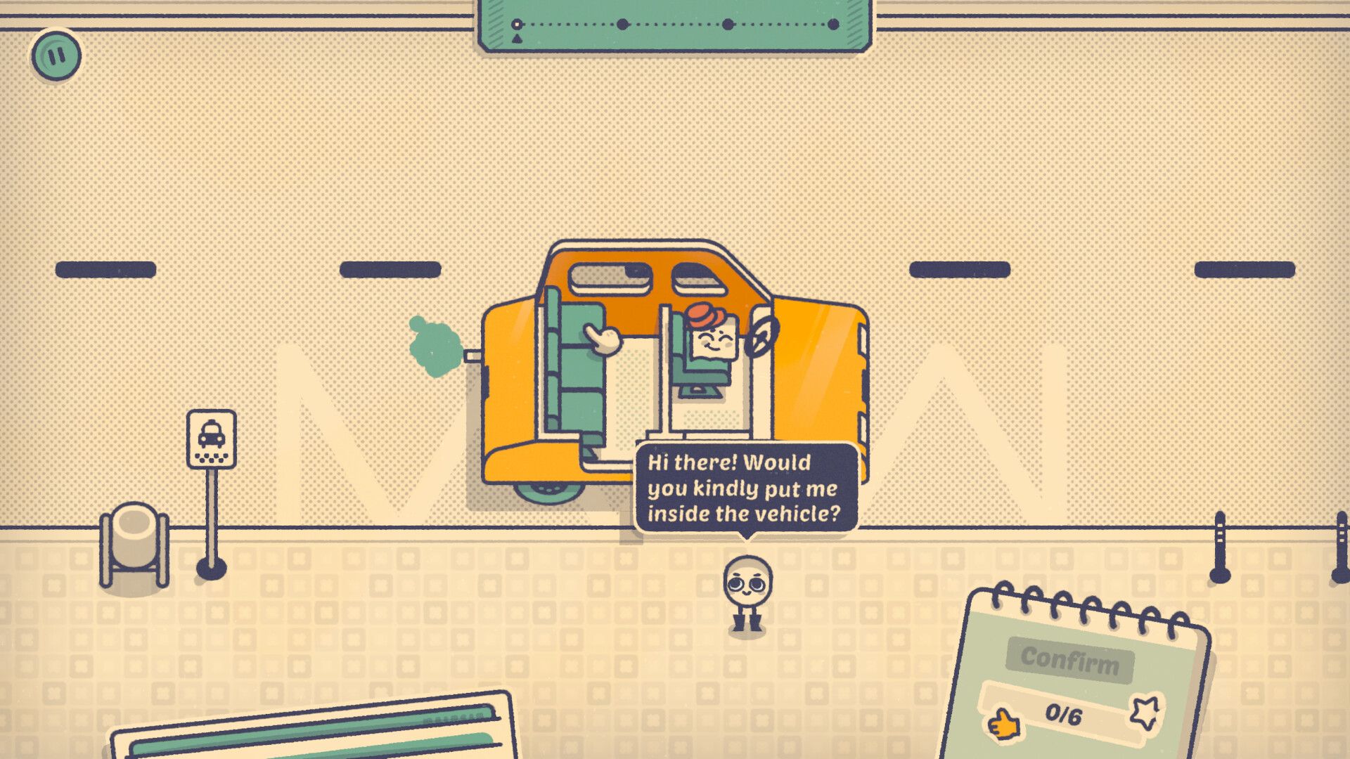 Screenshot from Is This Seat Taken? video game of character getting into a taxi