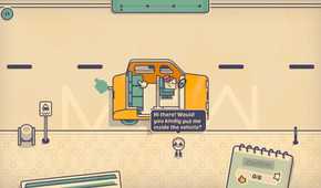 Screenshot from Is This Seat Taken? video game of character getting into a taxi